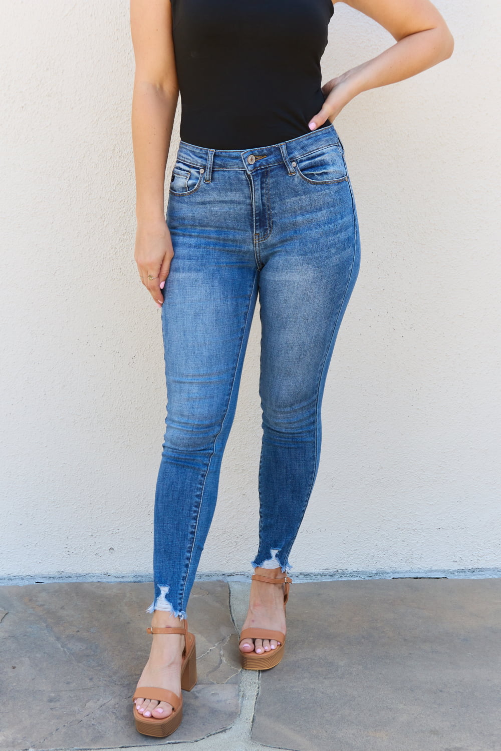 Kancan Lindsay Full Size Raw Hem High Rise Skinny Jeans