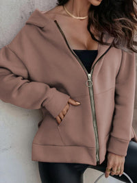 Zip-Up Slit Hoodie with Pockets