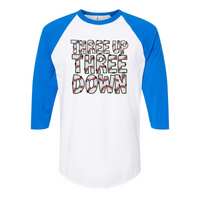 Three Up Three Down Raglan Graphic Tee