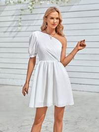 One-Shoulder Puff Sleeve A-Line Dress