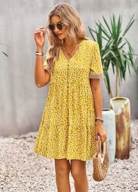 Floral Buttoned Puff Sleeve Dress
