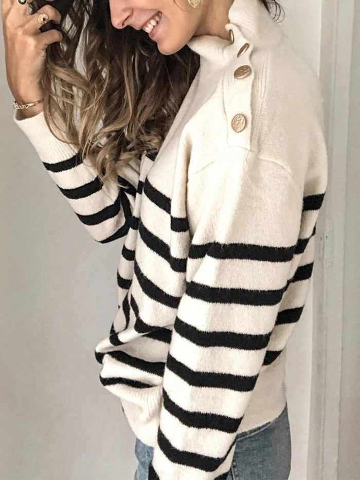 Striped Shoulder Detail Sweater