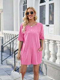 Backless Pocketed Round Neck Half Sleeve Romper