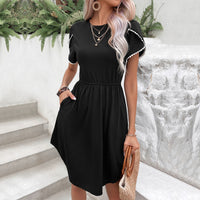 Round Neck Petal Sleeve Dress with Pockets