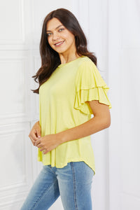 Culture Code Mi Amor Full Size Round Neck Ruffle Sleeve Top in Yellow