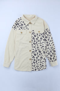 Leopard Print Pocketed Corduroy Jacket