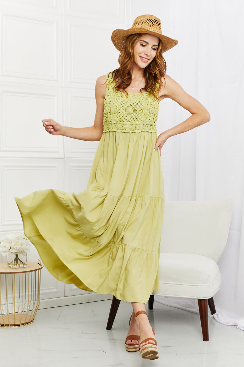 HEYSON Summer Dream Crochet Midi Dress in Lime