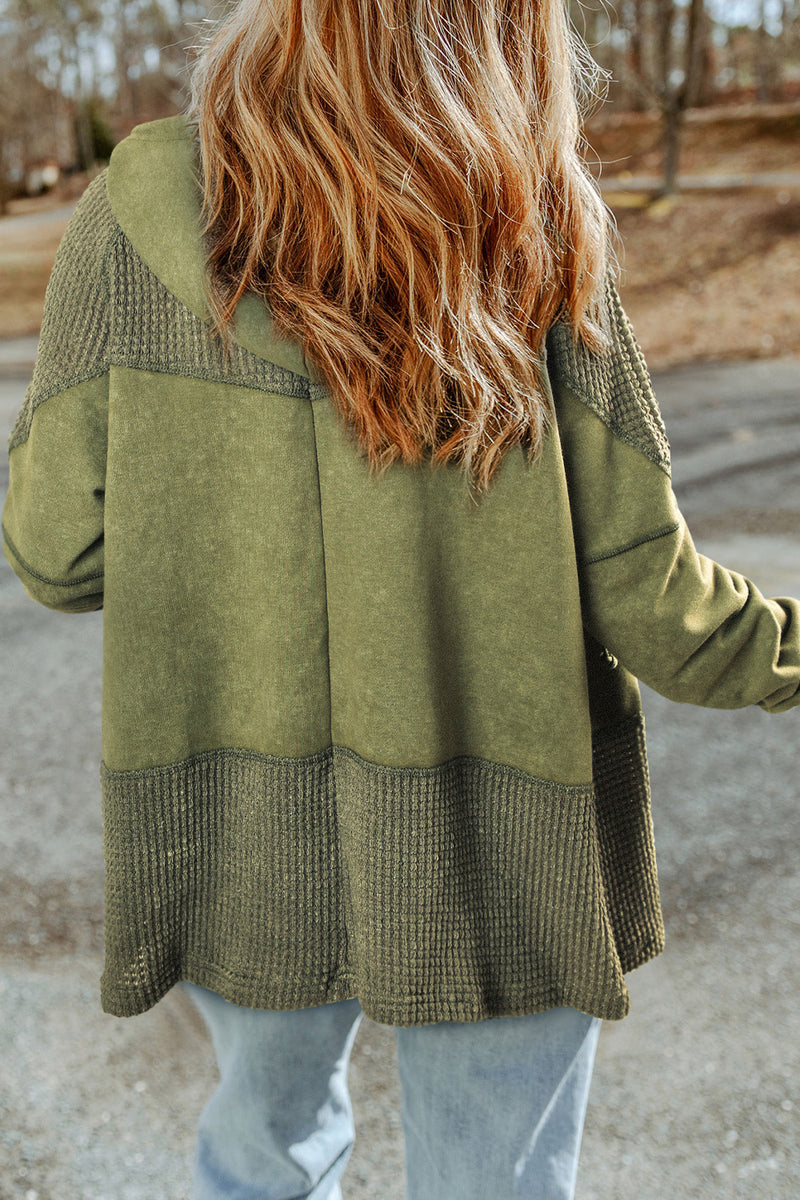Zip-Up Drawstring Color Block Hooded Jacket