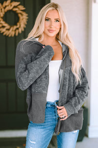 Zip-Up Drawstring Color Block Hooded Jacket