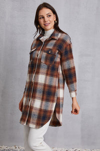 Plaid Button Up Dropped Shoulder Coat with Pockets