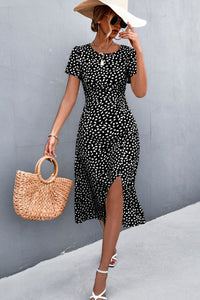 Printed Slit Cutout Midi Dress (Belt Not Included)