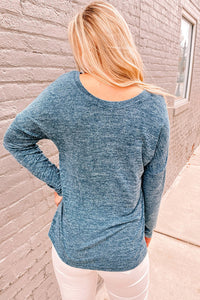 Heathered Ruched V-Neck Top