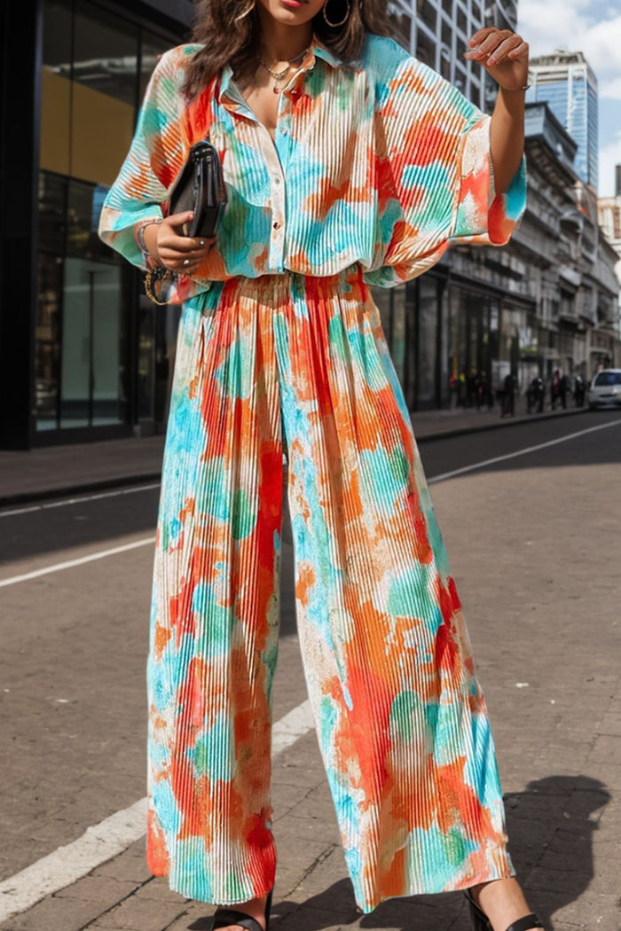 Tie-Dye Half Button Collared Neck Jumpsuit