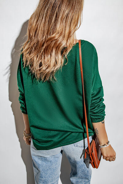 LUCKY Round Neck Dropped Shoulder Sweatshirt