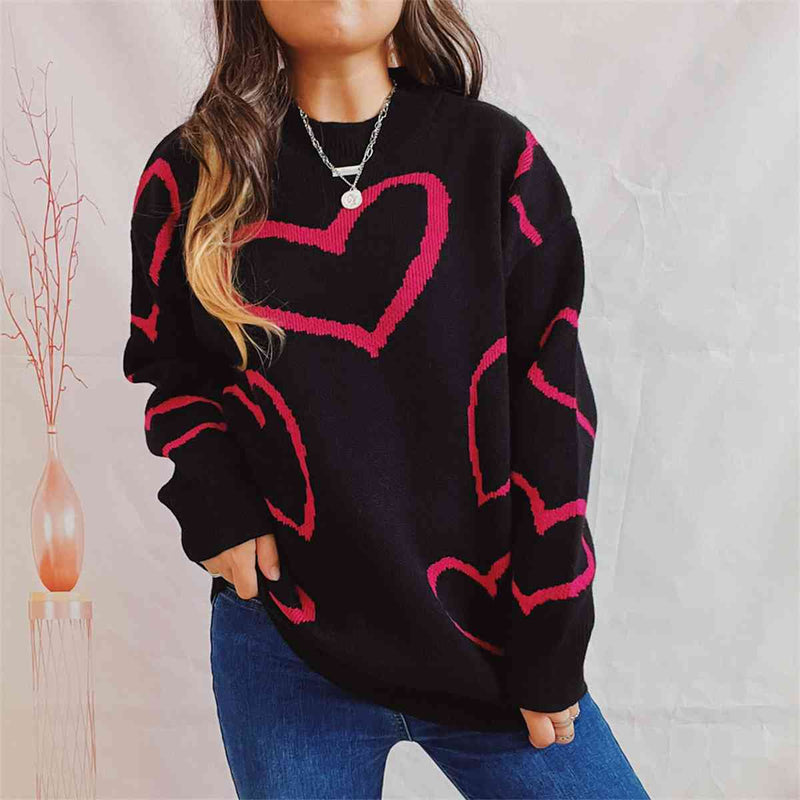 Heart Pattern Long Sleeve Sweater