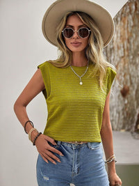 Textured Round Neck Cap Sleeve Blouse