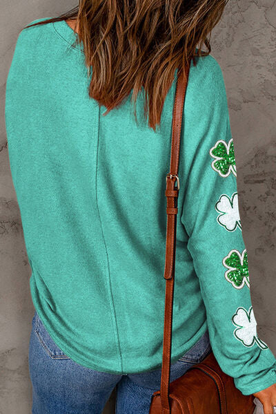 Lucky Clover Sequin Round Neck Sweatshirt