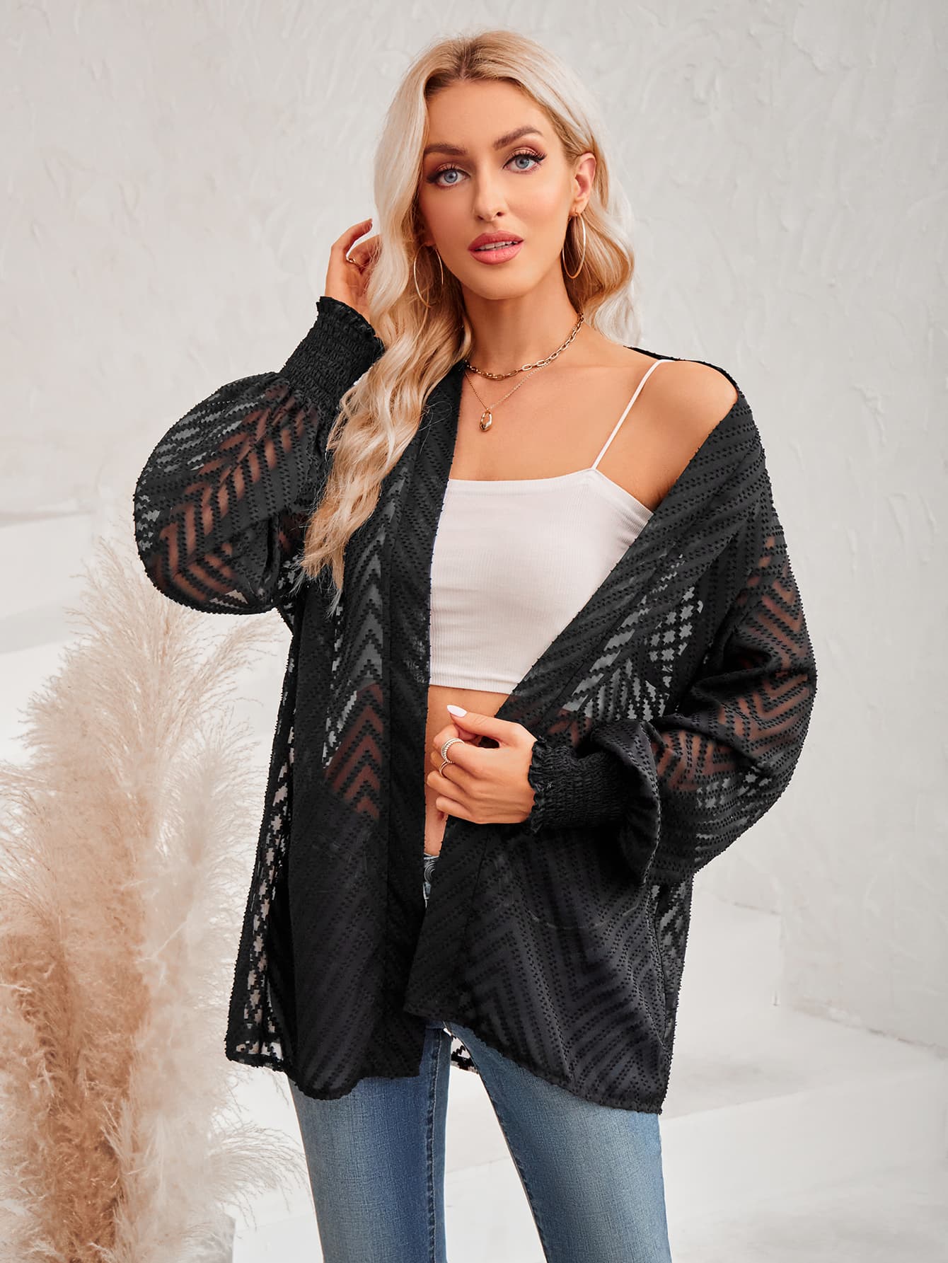 Lantern Sleeve Open Front Sheer Cardigan – Blue Hawthorn Boutique