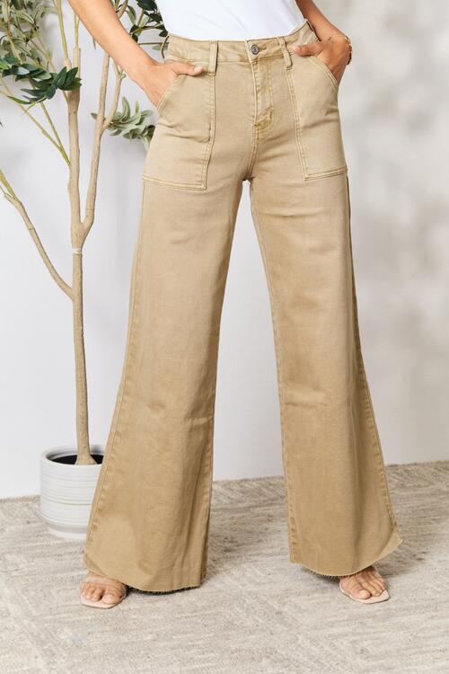 【BAON】Hisaho Raw Wide Denim Pants Bleecker High Rise Wide Leg Jeans - Dark denim blue - Ladies