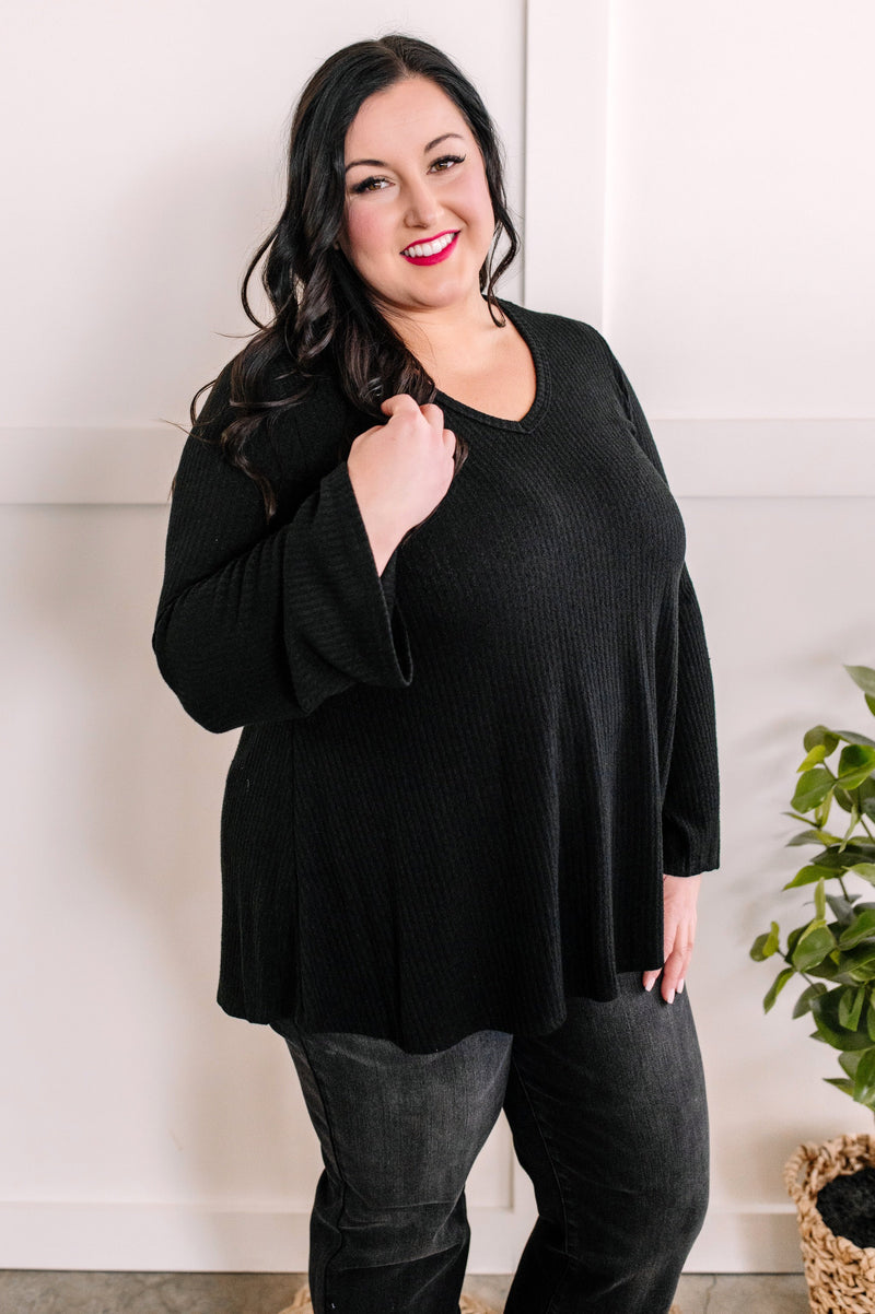 1.03 V Neck Fit & Flare Sweater Knit Top In Black