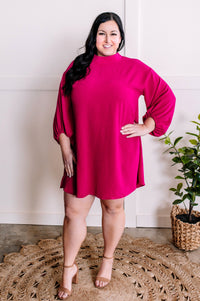 1.17 Mock Neck Long Sleeve Blouse Dress In Deep Magenta