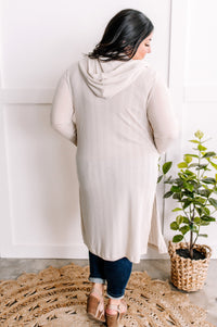1.29 Open Front Knit Hooded Cardigan With Pockets In Light Taupe