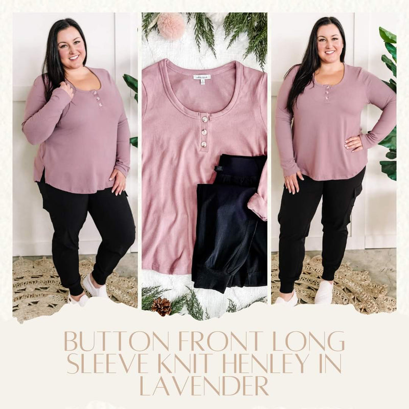 12.8 Button Front Long Sleeve Knit Henley In Lavender