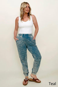 Zenana Acid Wash Jogger Pants with Pockets