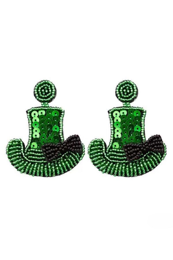 St. Patrick's Day Green Hat Beaded Earrings