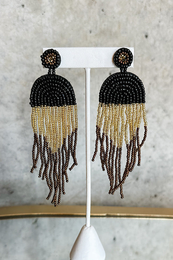 Cascade Black Gold Beaded Earrings