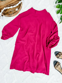 1.17 Mock Neck Long Sleeve Blouse Dress In Deep Magenta