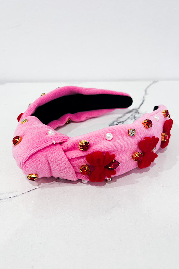 Pink Plush Bow Headband