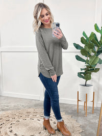 12.15 Ribbed Long Sleeve Top With Side Button Detail In Heathered Olive