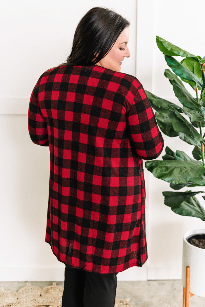 12.1 Open Front Cardigan In Buffalo Plaid