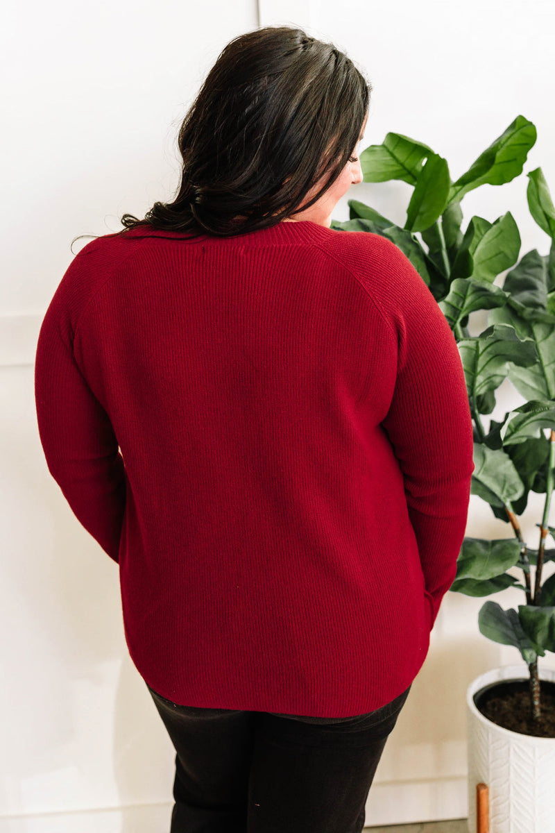 12.4 V Neck Knit Sweater With Side Button Detail In Red