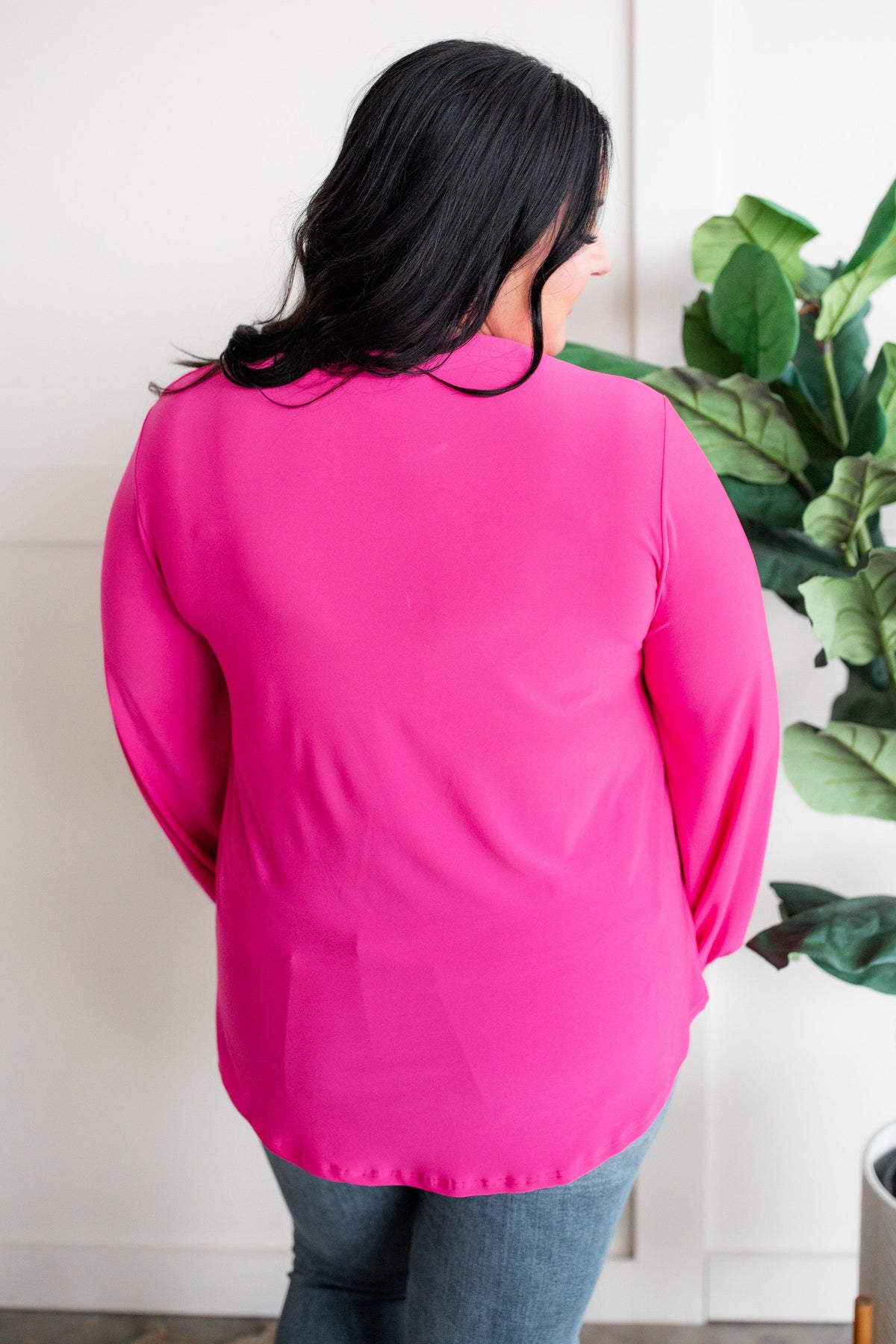 12.13 Gabby Front Long Sleeve Top In Hot Pink