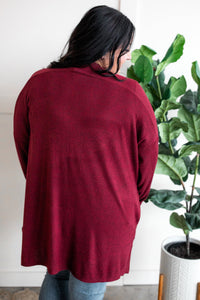 12.13 Cashmere Soft Open Front Cardigan With Pockets In Deep Heathered Burgundy