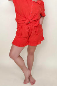 Gigio Flutter Hem Cotton Muslin Shorts with Cut Edge Detail