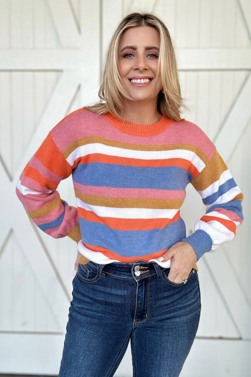 The Daniella Sweater, Pink Stripe