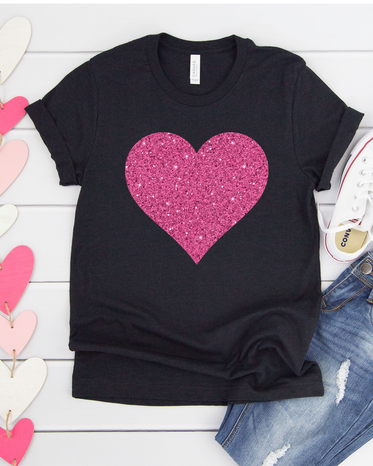 FAUX SPARKLE HEART TEE(BELLA CANVAS)