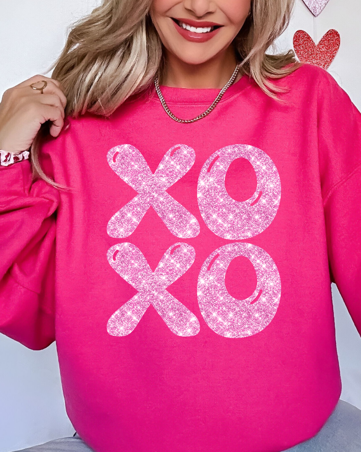 XOXO PINK FAUX SEQUIN SWEATSHIRT