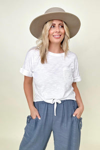 Gigio Cropped T-Shirt with Sequin Pocket and Tie Front