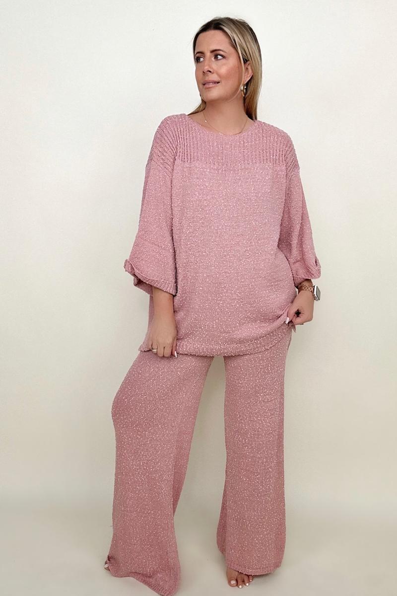 Umgee Wide Sleeve Knit Sweater With Side Slits