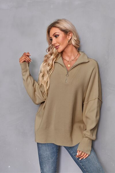 Quarter Zip Dropped Shoulder Sweater