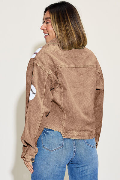 Ball Sequin Dropped Shoulder Raw Hem Jacket