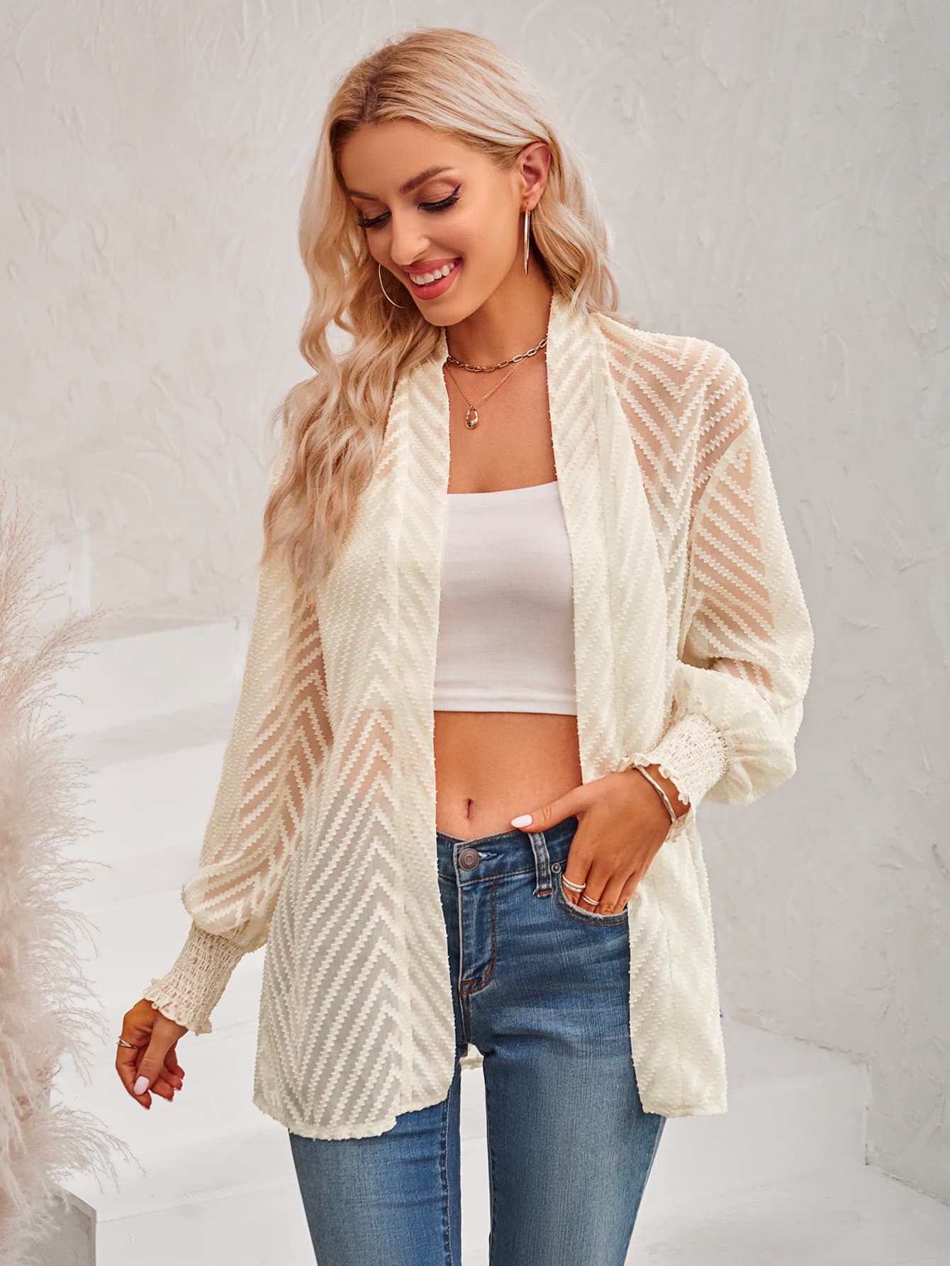 Sheer Sleeve Cardigan-