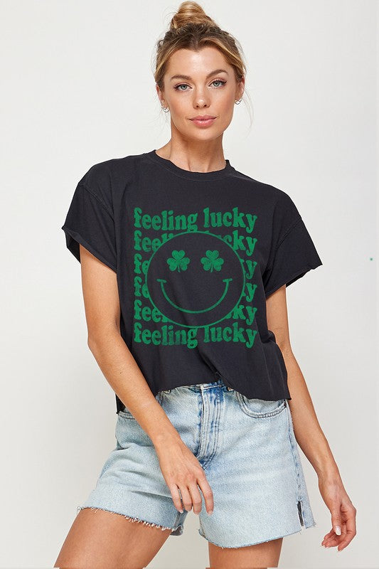 LUCKY SMILE FACE GRAPHIC CROP TOP