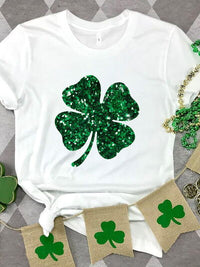 Lucky Clover Sequin Round Neck T-Shirt