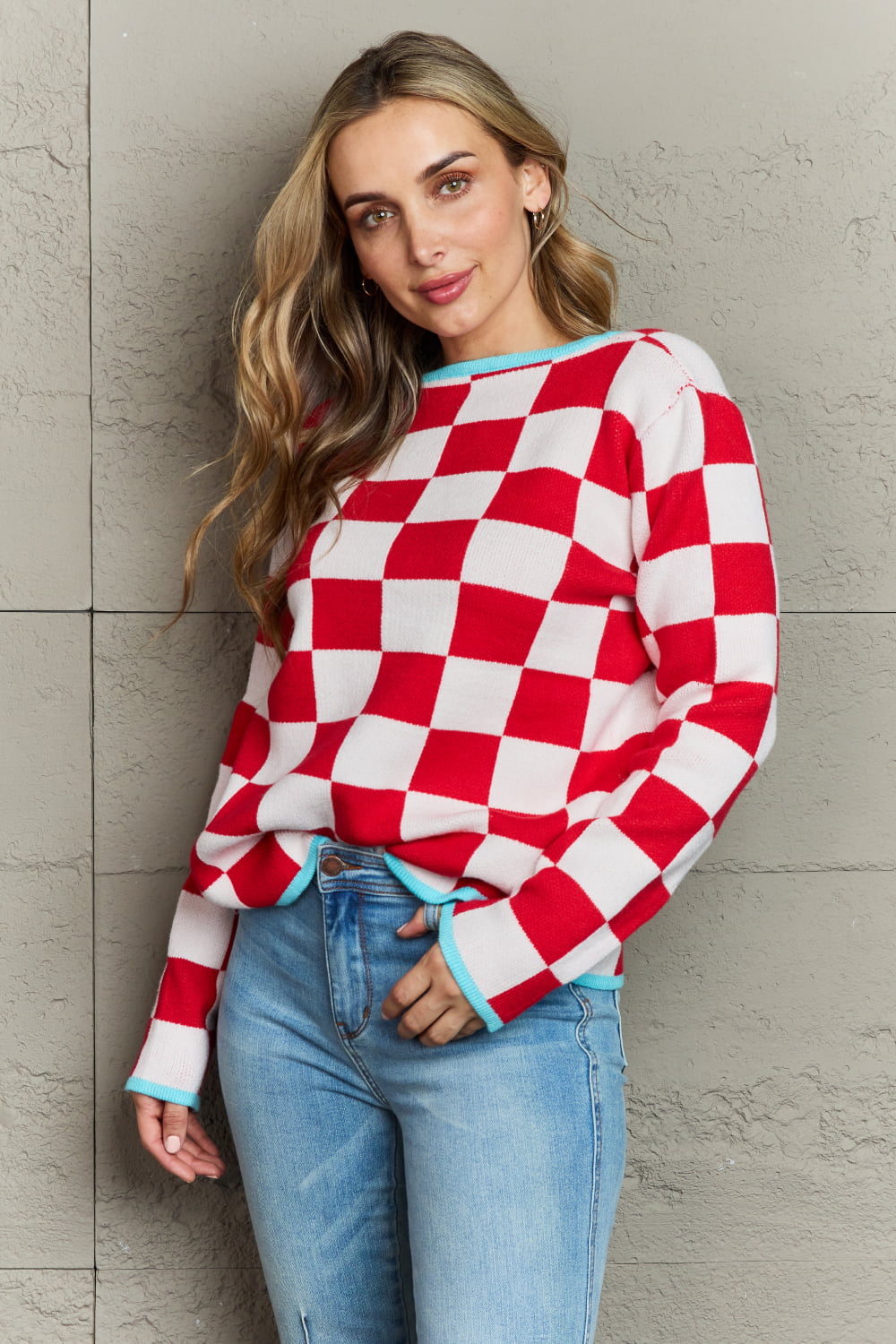 Checkered Round Neck Sweater