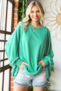 First Love Exposed Seam Round Neck Dropped Shoulder Blouse